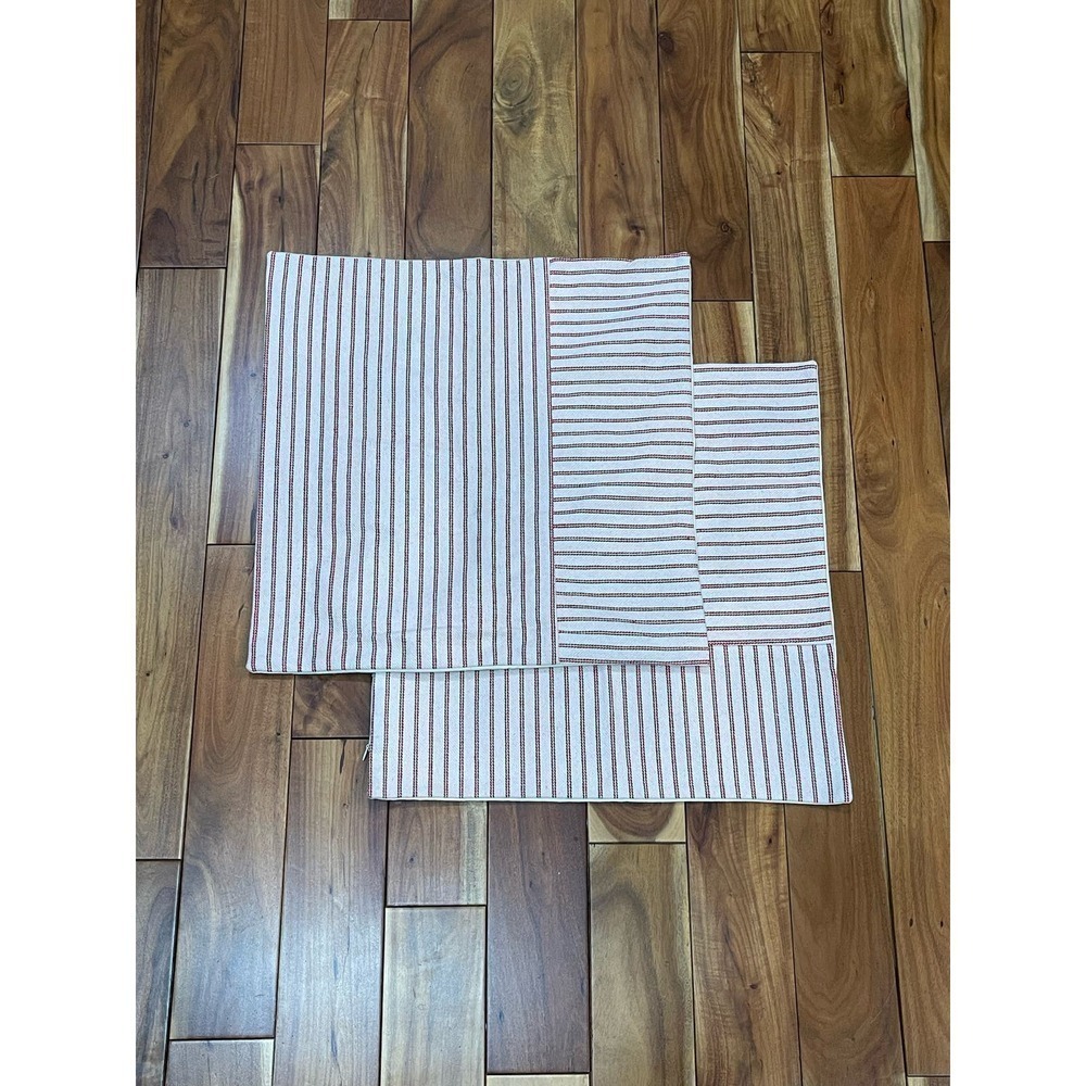 NWOT set of 17 x 17" throw pillow covers w/zip close, Cream with thin red strip